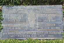 The Tate family burial plot located at Holy Cross Cemetery, Culver City, California, in which Tate, her unborn son Paul, mother Doris, and sister Patti are buried.