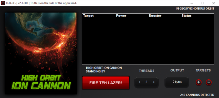 High Orbit Ion Cannon's main interface
