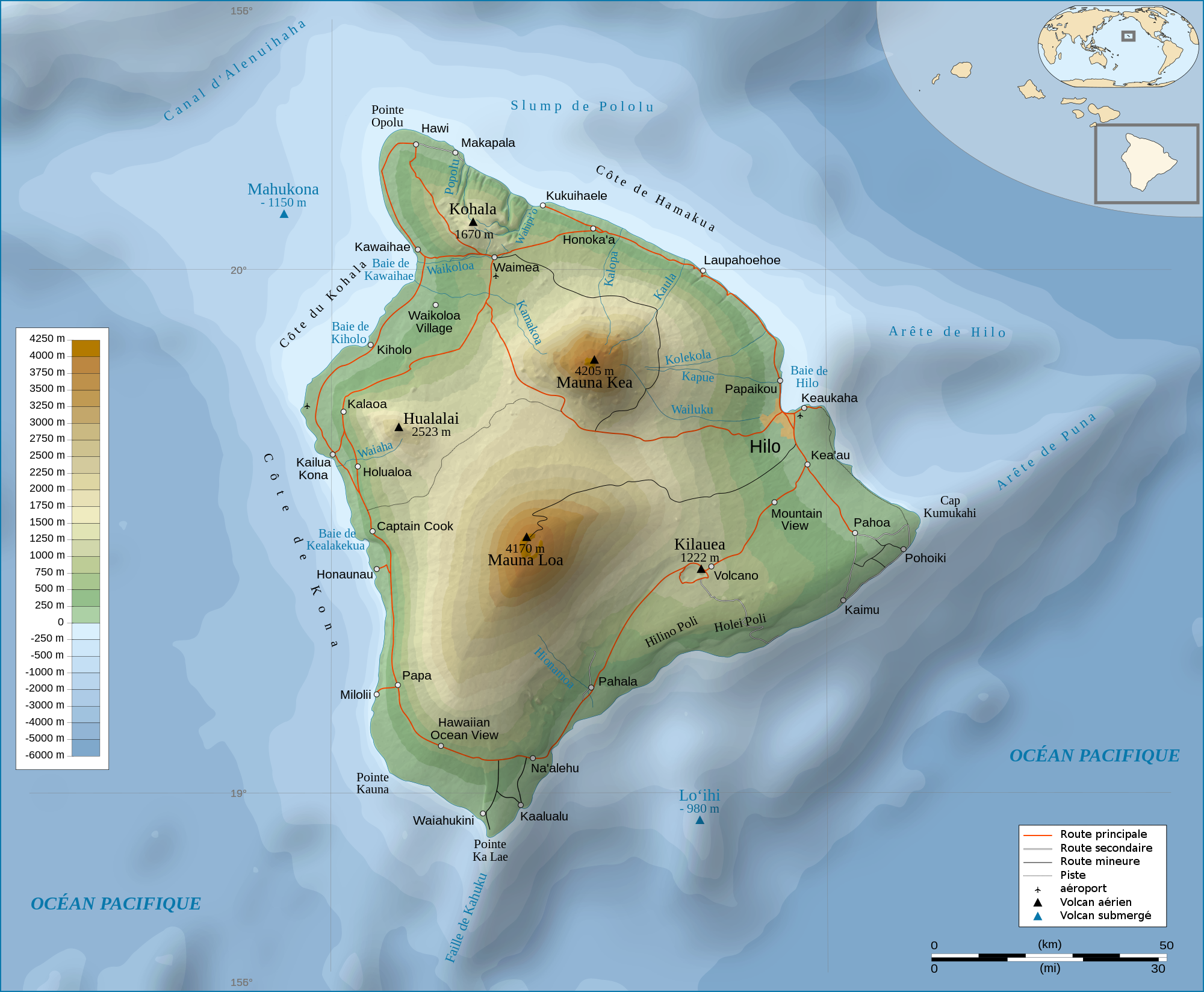 mauna kea mapa File:Hawaii Island topographic map fr.svg   Wikimedia Commons mauna kea mapa