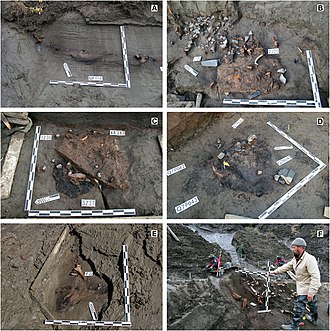 Hearth structures opened in the culture-bearing deposits of the Yana site complex. Hearth structures opened in the culture-bearing deposits of the Yana site complex.jpg