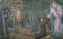 How the Virgin Came to Brother Conrad in Offia and Laid her Son in his Arms, by Marie Spartali Stillman (1892) How the Virgin Came to Brother Conrad in Offia and Laid her Son in his Arms, by Marie Spartali Stillman.jpg