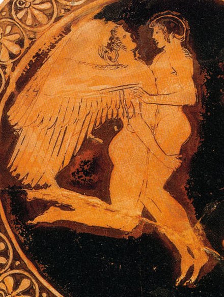 Zephyr and Hyakinthos: Greek myths often feature homosexuality and are a source for much modern speculative fiction. Mythic figures continue to appear in fantasy stories.[3]