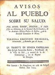 Libro de medicina del célebre doctor Samuel-Auguste Tissot, impreso en 1773