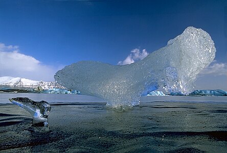 İzlanda'nın en büyük buzul gölü olan Jökulsárlón Gölü'nde bir buz bloğu. (Fotoğrafçı tarafından buz kuşu ve yavrusuna benzetilmiş.) (Üreten: Andreas Tille)