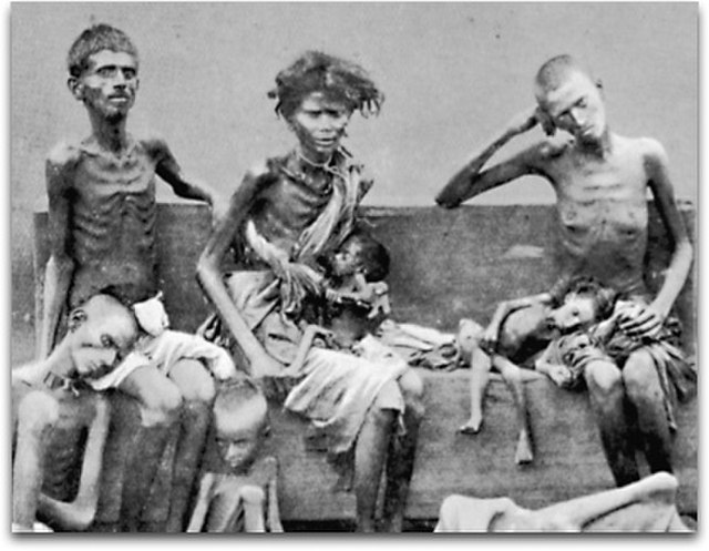 Victims of the Great Famine of 1876–78 in India, pictured in 1877