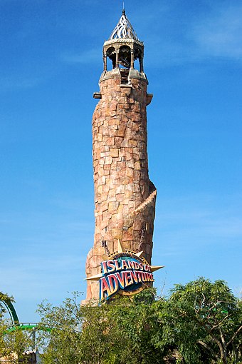 The Pharos Lighthouse marks the entrance to Islands of Adventure.