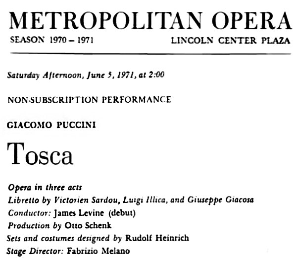 Program for Levine's Met debut on June 5, 1971