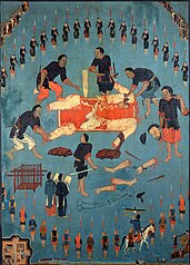 Représentation du martyre de Jean-Charles Cornay, peinture vietnamienne du dix-neuvième siècle, Salle des martyrs des Missions étrangères de Paris