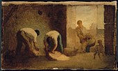 Jean-François Millet - Trzech mężczyzn strzyży owce w stodole - 2000.1221 - Muzeum Sztuk Pięknych.jpg