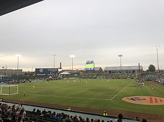 The Kansas City NWSL franchise's 2021 home opener at Legends Field Kansas City NWSL 2021.jpg