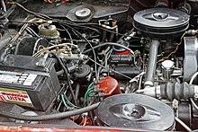 Engine in a Lancia Flavia convertibile (by Vignale) at the 2014 Lime Rock Gathering of the Marques attached to the Concours d'Elegance Lancia Flavia convertibile engine, Lime Rock.jpg