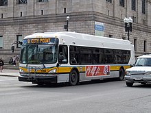 A route 9 bus at Copley in 2017 MBTA route 9 bus at Copley Square, February 2017.JPG