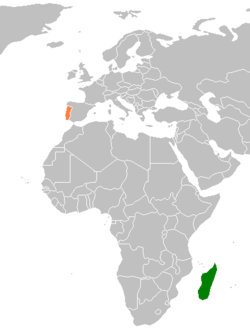 Location of Madagascar and Portugal