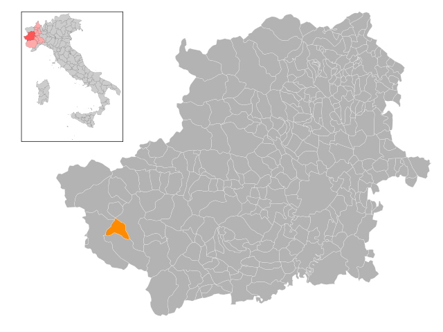Kommunens läge i storstadsregionen Turin