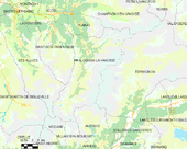 Mapa przedstawiająca Pralognan-la-Vanoise i sąsiednie gminy.