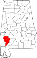 クラーク郡の位置を示したアラバマ州の地図