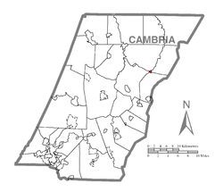 Mapo de Cambria County, Pensilvanio elstariganta la urbon Ashville