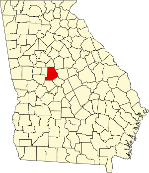 Karte von Georgia, die Monroe County hervorhebt
