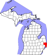 Locatie van St. Clair County in Michigan