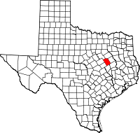 Kort over Texas med Limestone County markeret