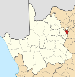 Kaart van Suid-Afrika wat Magareng in Noord-Kaap aandui
