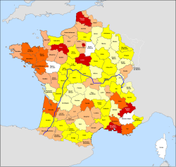 Map of showing the geographic distribution of fines imposed for infractions of the economic regulations in 1943-1944.
(# of fines per 1000 consumers)

.mw-parser-output .div-col{margin-top:0.3em;column-width:30em}.mw-parser-output .div-col-small{font-size:90%}.mw-parser-output .div-col-rules{column-rule:1px solid #aaa}.mw-parser-output .div-col dl,.mw-parser-output .div-col ol,.mw-parser-output .div-col ul{margin-top:0}.mw-parser-output .div-col li,.mw-parser-output .div-col dd{page-break-inside:avoid;break-inside:avoid-column}
.mw-parser-output .legend{page-break-inside:avoid;break-inside:avoid-column}.mw-parser-output .legend-color{display:inline-block;min-width:1.25em;height:1.25em;line-height:1.25;margin:1px 0;text-align:center;border:1px solid black;background-color:transparent;color:black}.mw-parser-output .legend-text{}
> 4.4
3.5 to 4.4
2.5 to 3.4
1.5 to 2.4
< 1.5
unknown Marche noir - carte amendes.svg