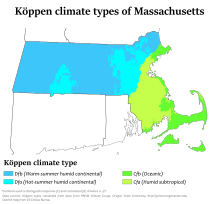 Koppen climate of Massachusetts Massachusetts Koppen.svg