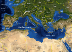 Družicový snímek Středozemního moře