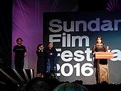 Lynskey accepting her Special Jury Award for The Intervention (2016) at the Sundance Film Festival