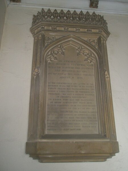 File:Memorial on the north wall of St Margaret's, Acton Scott - geograph.org.uk - 1442001.jpg