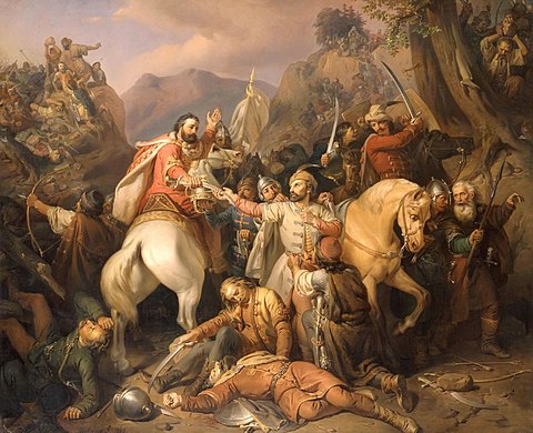 Charles Robert of Anjou fleeing from the Battle of Posada (1855 painting)