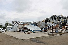 EF3 damage to trailer manufacturing warehouse near Montpelier, Indiana. MontpelierINEF3tornadodamage.jpg