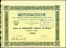 Action de Motosacoche SA, émise en 1905