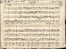 Antiphon "Quaerite primum regnum Dei" Examination exercise of Padre Martini's pupil 14-year-old Mozart, 9 October 1770, Bologna Mozart Antiphon "Quaerite", Bologna 1770.jpg