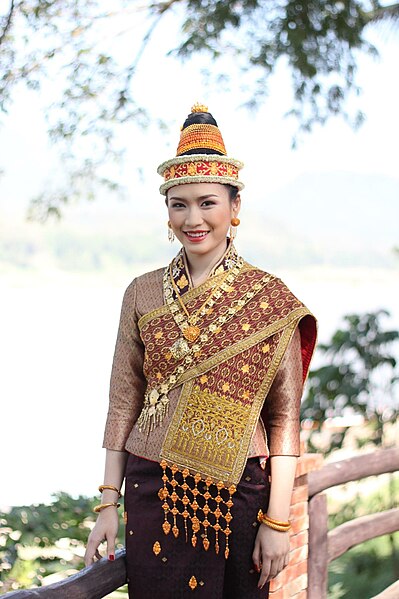A Lao woman wearing traditional clothing in Luang Prabang, Laos