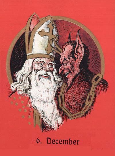 20th Century, Austrian Postcard depicting St. Nikolaus and Krampus