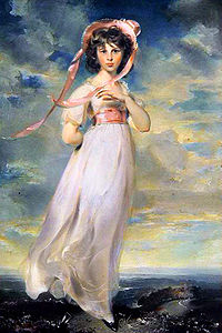 Portretul lui Sarah Moulton, cunoscut popular sub numele de "Pinkie", de Sir Thomas Lawrence (1794). Aici roz reprezenta tinerețe, inocență și tandrețe.