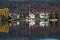 * Nomination Southern view at the bridge to the Flower island with the Hotel Astoria and the Roman Catholic parish church in the background, Poertschach am Woerther See, Carinthia, Austria --Johann Jaritz 03:17, 7 November 2015 (UTC) * Promotion Good quality. --Uoaei1 07:22, 7 November 2015 (UTC)