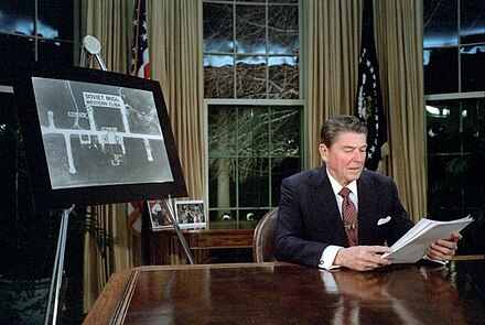 President Reagan delivering the March 23, 1983 speech initiating the Strategic Defense Initiative.