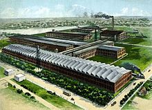 A postcard depicting a large factory.