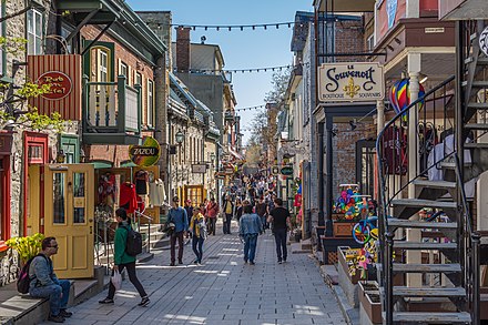 The Petit Champlain, containing the pictured Rue du Petit-Champlain, is claimed to be the oldest commercial district in North America.[50]