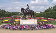 The equestrian statue of Elizabeth II in Regina, Saskatchewan, created to commemorate the Queen's Golden Jubilee as Queen of Canada Queen and burmese.jpg