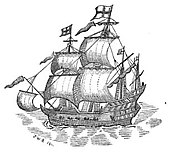 The Red Dragon, upon which the earliest recorded performance of Hamlet took place. Reddragonship.jpg