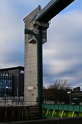 A portrait shot of gearing for the River Hull Tidal Barrier, lowered as a result of recent winter storms in Kingston upon Hull.