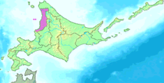 Kaart van Hokkaido met Rumoi gemarkeerd