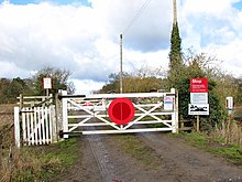 The private level crossing on the Roudham Hall estate, which was the scene of an accident on 10 April 2016. Rural level crossing in Roudham - geograph.org.uk - 1710417.jpg