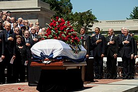 Funeral service for Senator Robert Byrd, who died June 28, 2010. He was the longest-serving senator and the longest-serving member in the history of Congress. Senator Byrd funeral service.jpg