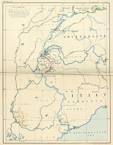 Southeast frontier of France after the Treaty of Paris (1814)