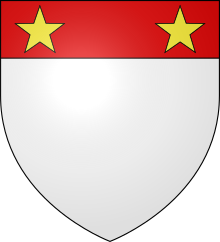 Arms of St John: Argent, on a chief gules two mullets or St. John arms.svg