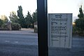 A notice at the bus stop at Seven Sisters Road, St Lawrence, Isle of Wight, telling passengers that the Rail Link service leaves from the bus stop at the other side of the road, not this one.